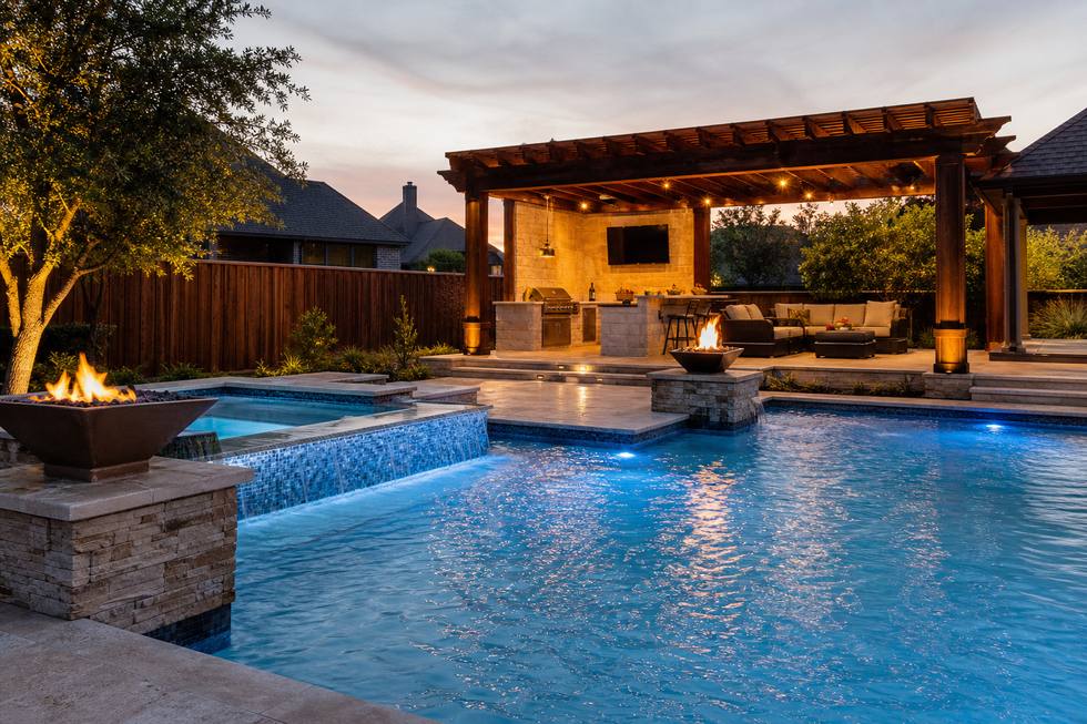 Complete backyard pool, patio, kitchen, and outdoor living project