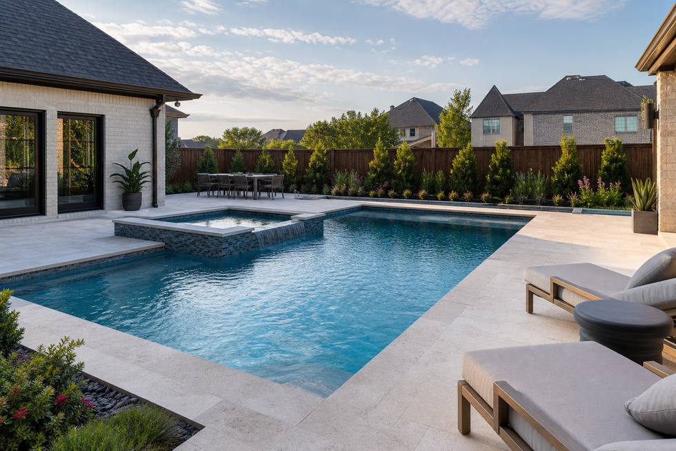 Modern rectangular pool with raised spa